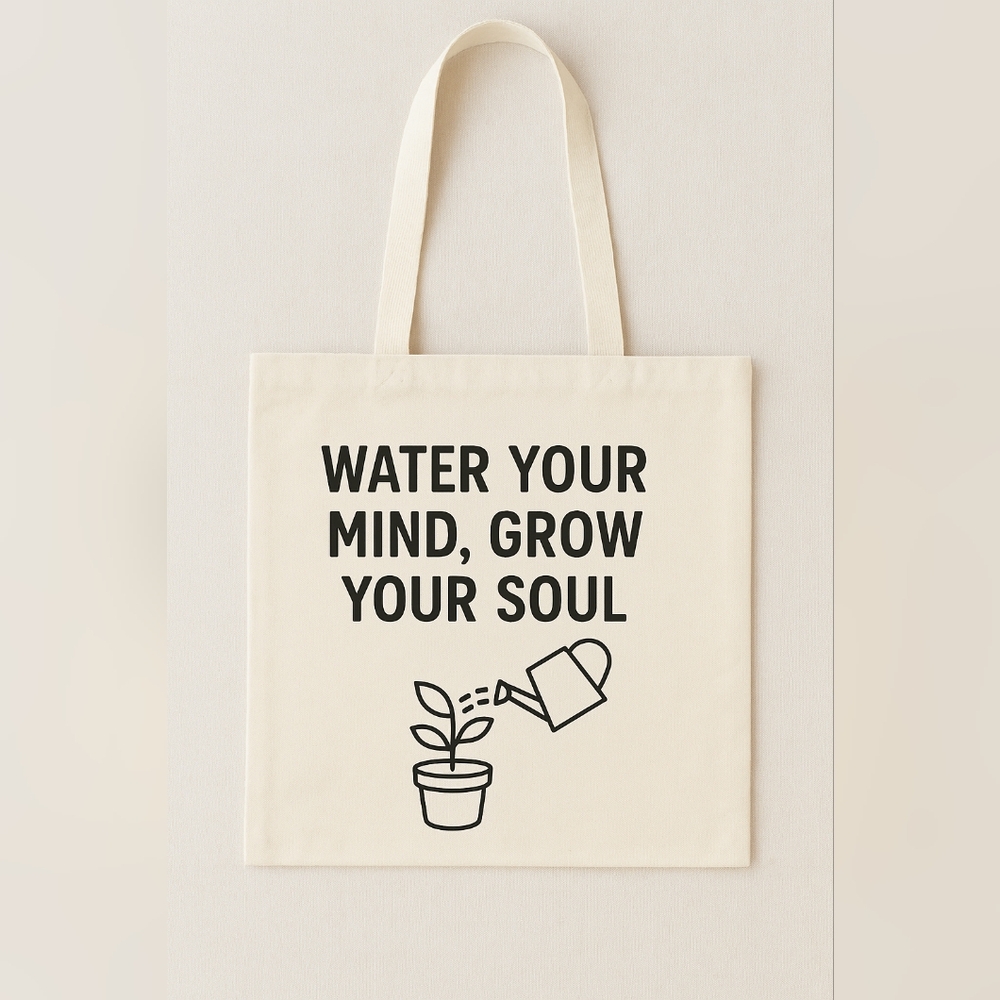 Water Your Mind, Grow Your Soul Motivational Quote Custom Canvas Tote Bag